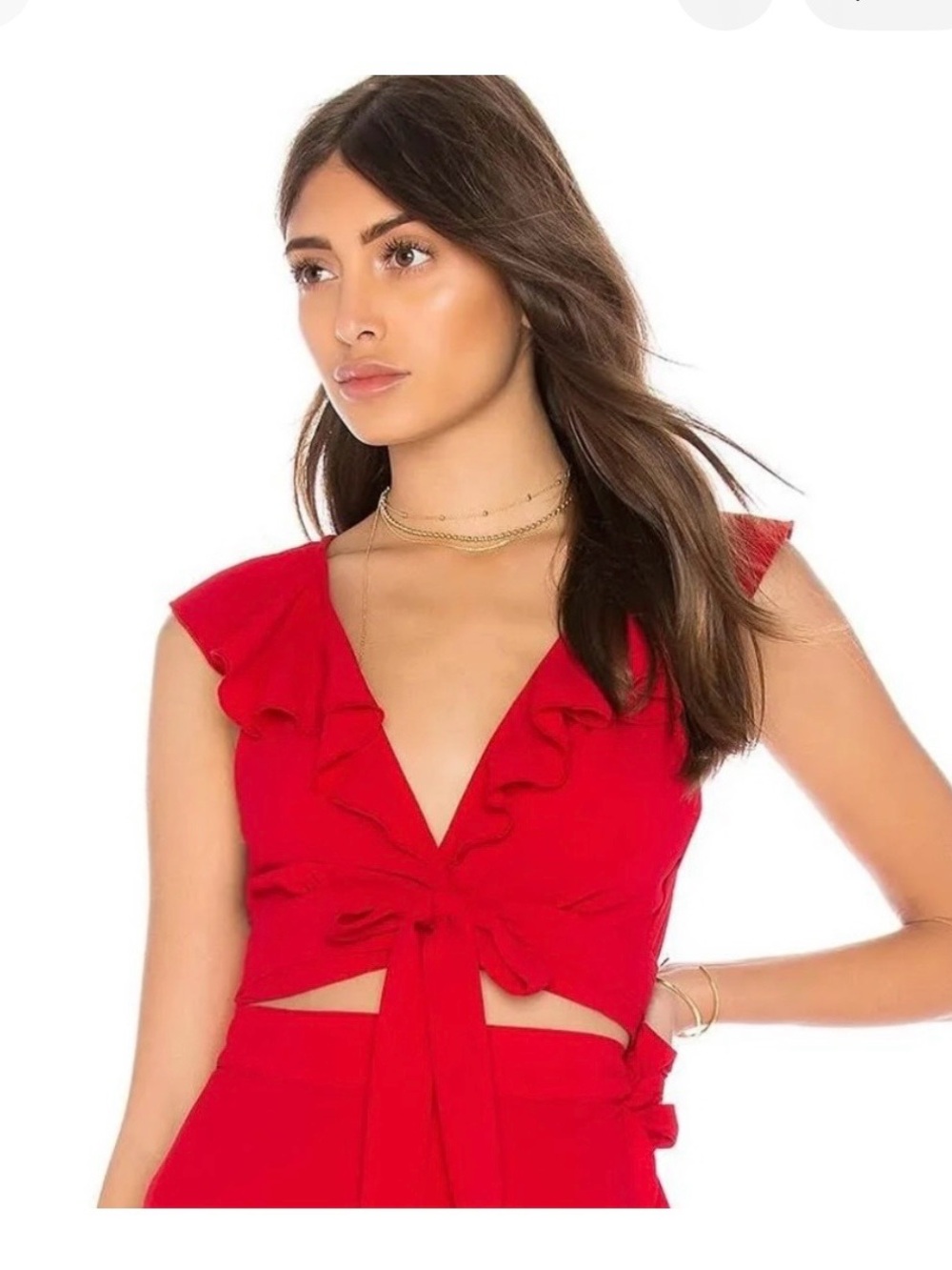 Show Me Your Mumu Red Ruffle Tie-Front Crop Top